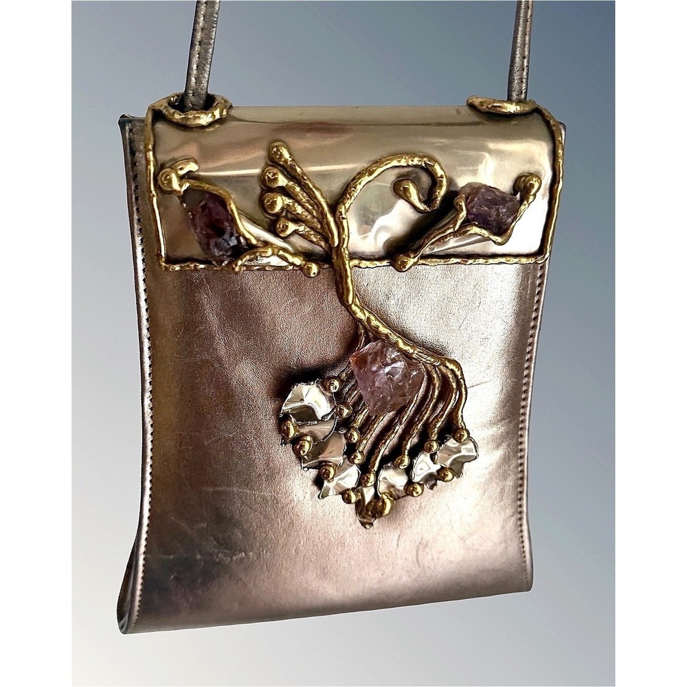 Copa Collection Brazil Vintage Rare Amethyst Mixed Metal Art Crossbody Bag